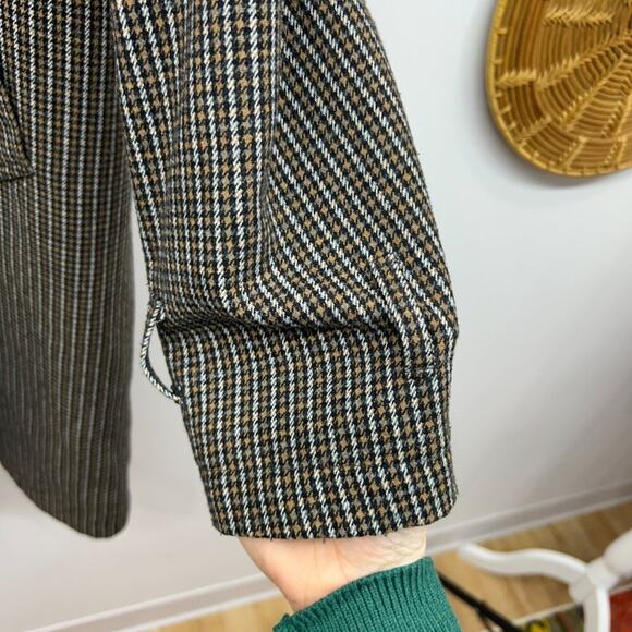 ASOS Brown Gray Black Collared Button Houndstooth Trench Coat Large TALL LONG - Picture 5 of 7